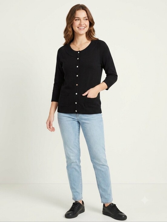 World Republic Sweaters - Women’s Black Button-Front Knit Cardigan